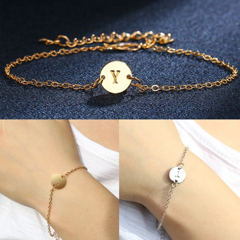 Браслет с подвеской 26 букв цвет: серебро золото | Украшения и аксессуары