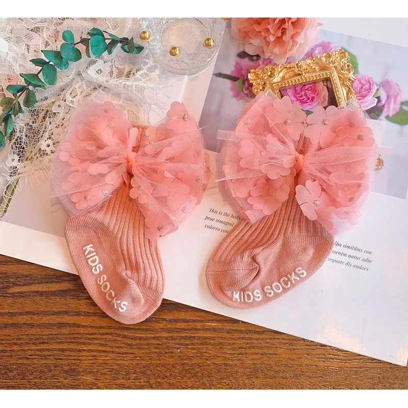 

New Products Autumn and Winter Children's Socks Ins Korean Version of The Big Bow Girl Tube Socks Baby Knitted Cotton Socks