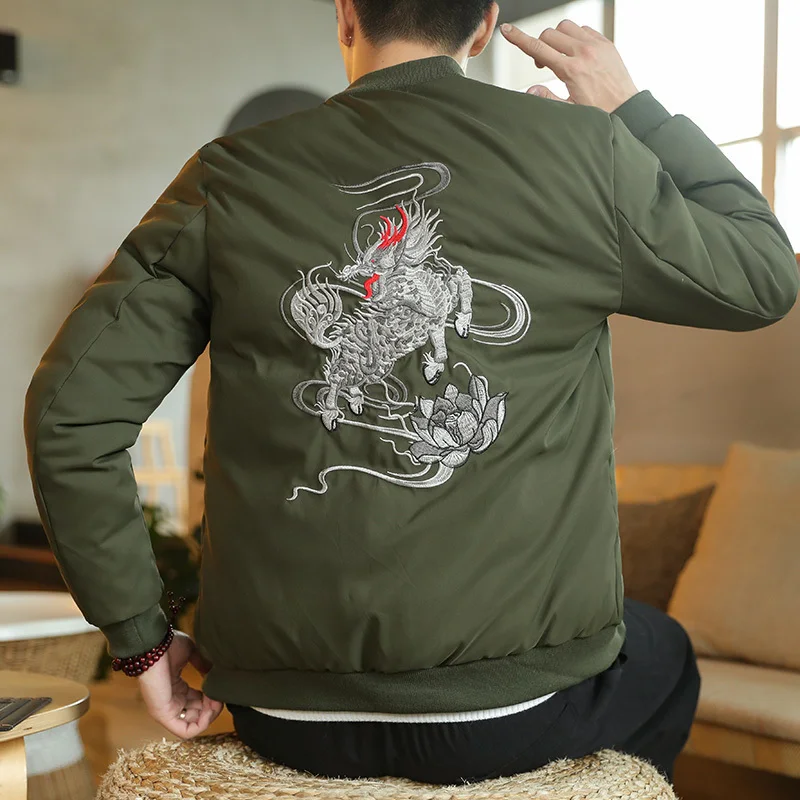 MRGB 2022 Winter Chinese Style Men's Cotton Coat Male Fleece Thick Embroidery Casual Parka Coat Man's Fall Winter Warm Jacket