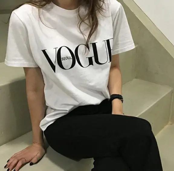 Vogue T Shirt Summer Short Sleeve Women's Harajuku Print Letters Female T-shirt Korean Style Cotton Camiseta Mujer Tops | Женская