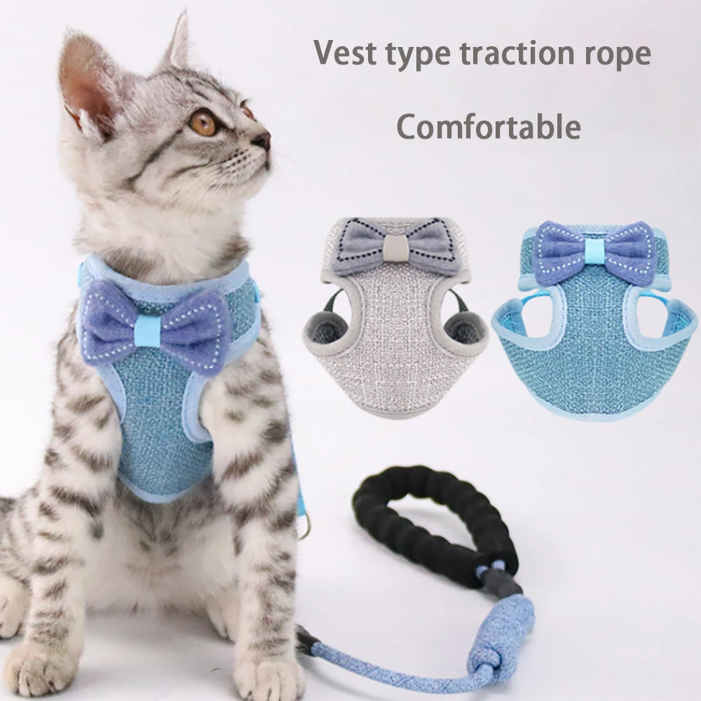 

Leash Cute Bowknot Vest Chest Harness For Dogs For Cats Adjustable Traction Rope Pet kitten Breathable Chest Back Pet Products