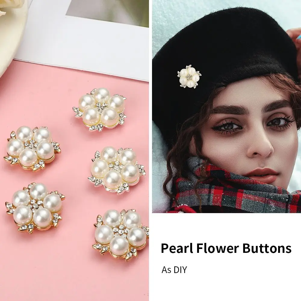 

5Pcs Fashion Bag Clothes Decoration Hairpin Sewing Buttons Crystal Glass Stone Rhinestone Buttons Pearl Flower Buttons