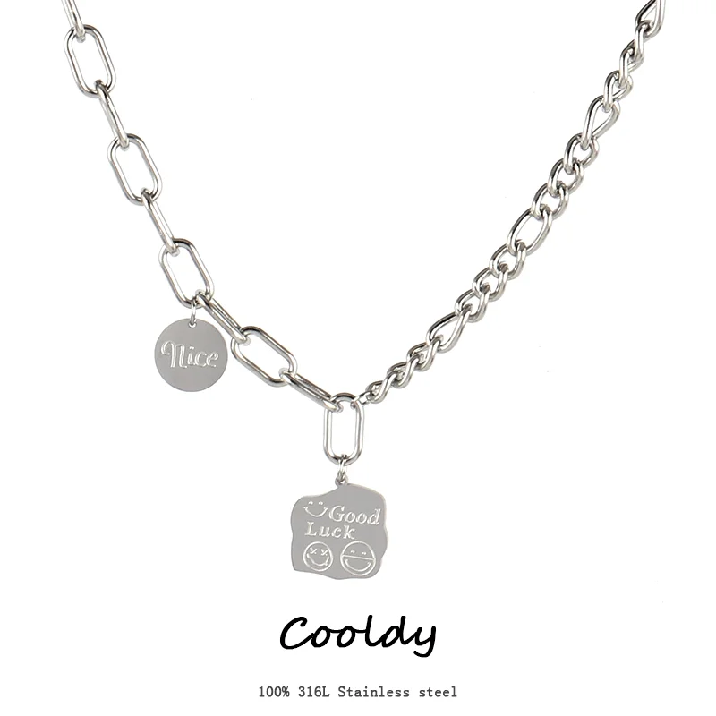 Винтажное резное ожерелье из нержавеющей стали с монеткой кулоном со смайликом