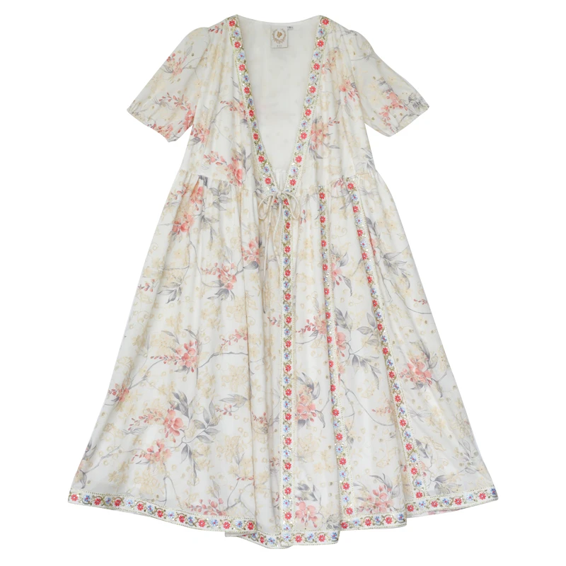 Женское винтажное платье-кардиган Длинное свободное элегантное платье из 100%