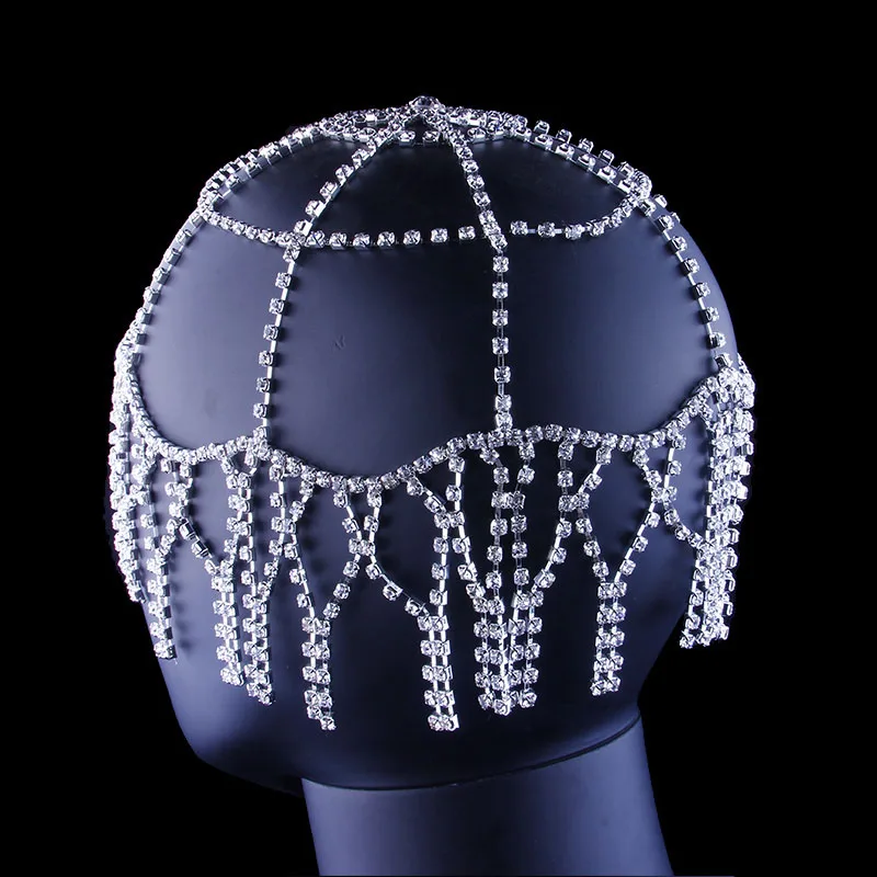 Stonefans Trendy Hat Rhinestone Tassel Headpiece Forehead Chain for Women Crystal Indian Bridal Head Chain Wedding Jewelry images - 6