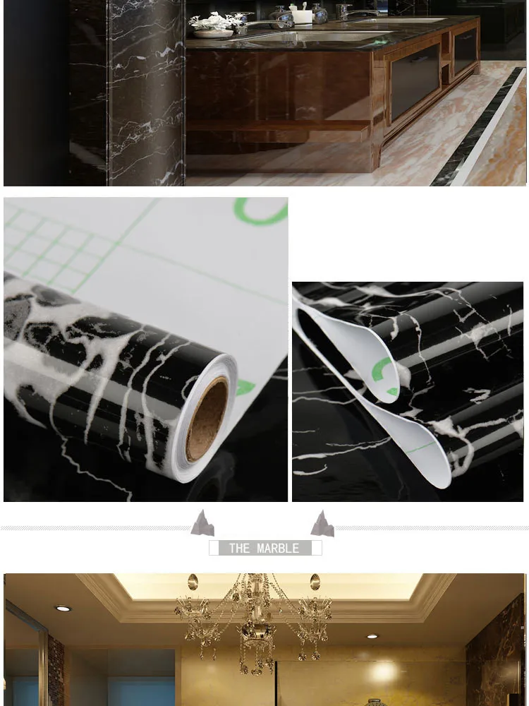 Thickened waterproof self-adhesive wallpaper marble sticker oil proof high temperature resistant kitchen furniture decoration