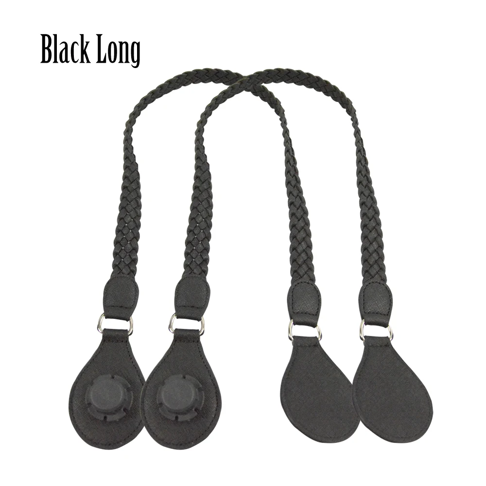 black long TANQU 1 пара длинных коротких кожаных плетеных ручек из искусственной кожи, Классическая мини-сумка O для Obag, женская сумка на плечо - Цвет: black long