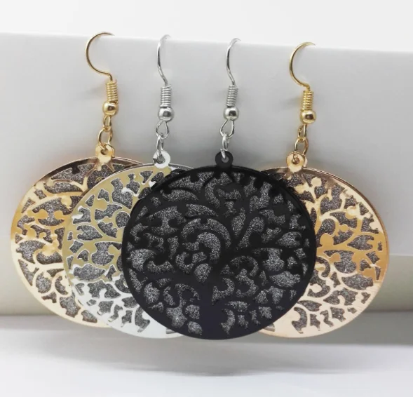

Fashion Jewelry Round Life Tree Hollow Out Scrub Earrings For Women Long Earrings Designs Fine Jewelry