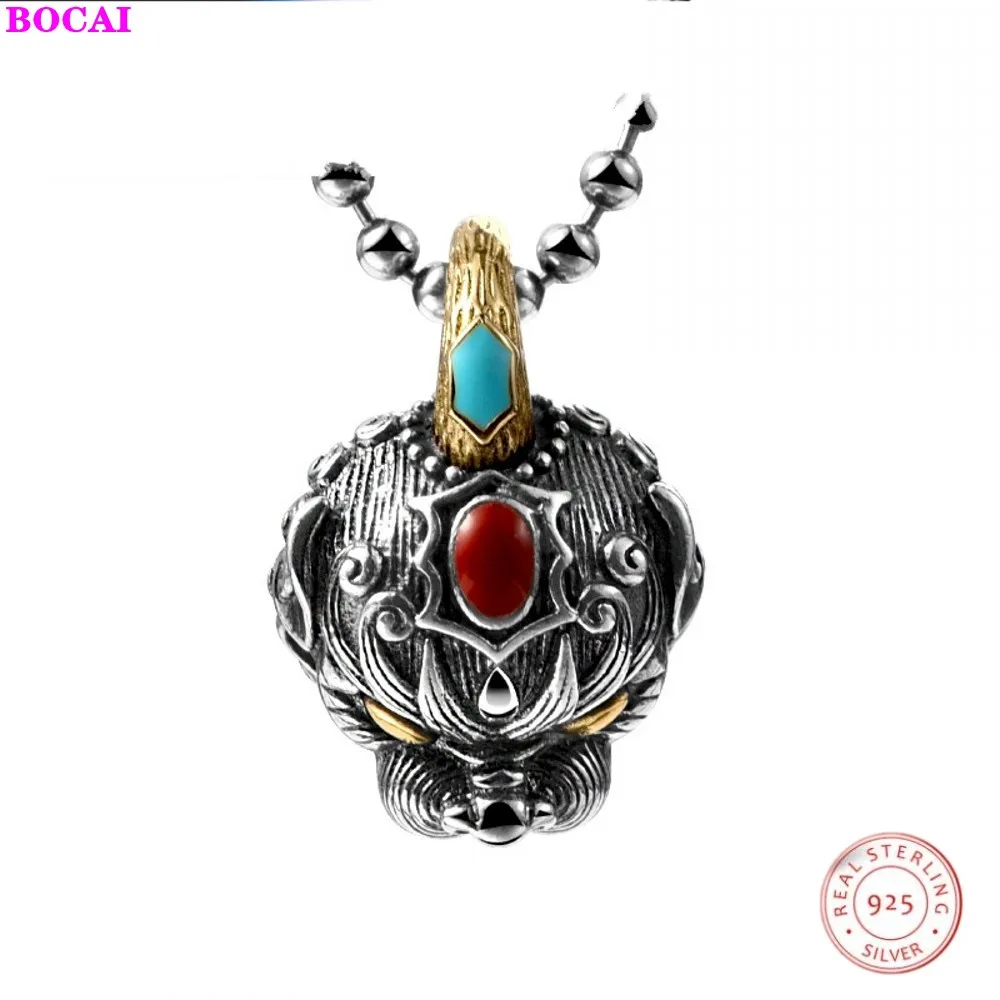 BOCAI S925 Sterling Silver Pendant Retro Craft Men's Fashion Enamel Bell Thai Handmade Jewelry for Men and Women | Украшения и