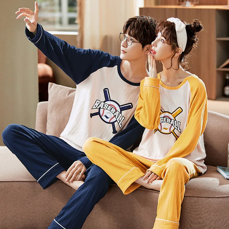 Новые осенне-зимние хлопковые Пижамные комплекты для пар с длинным рукавом в