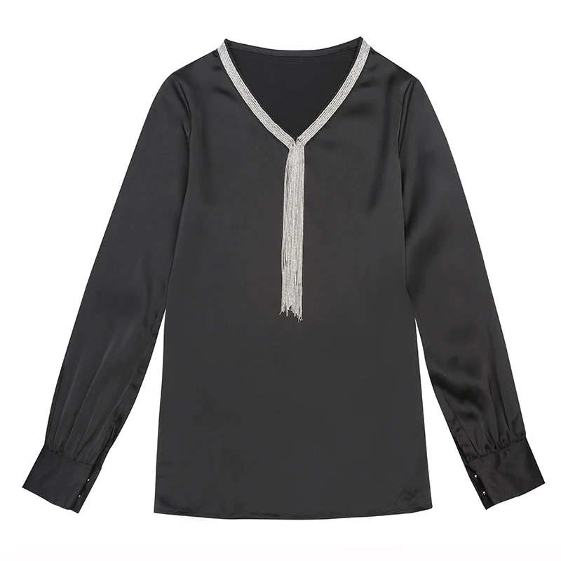 

New women blouse 2019 Tassel Shirt Women's Fashion Temperament Shirt Long Sleeve Slim Chiffon Shirt chemisier femme 6701 50
