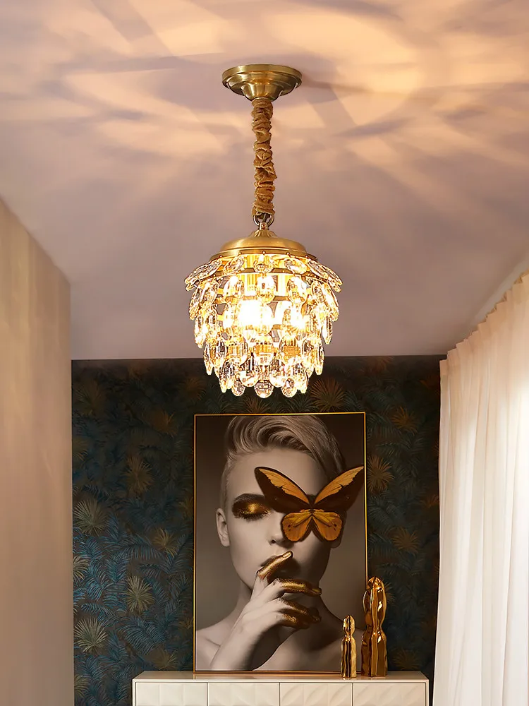 Декор для бара столовой медная хрустальная люстра лампа с подвеской хрустальное