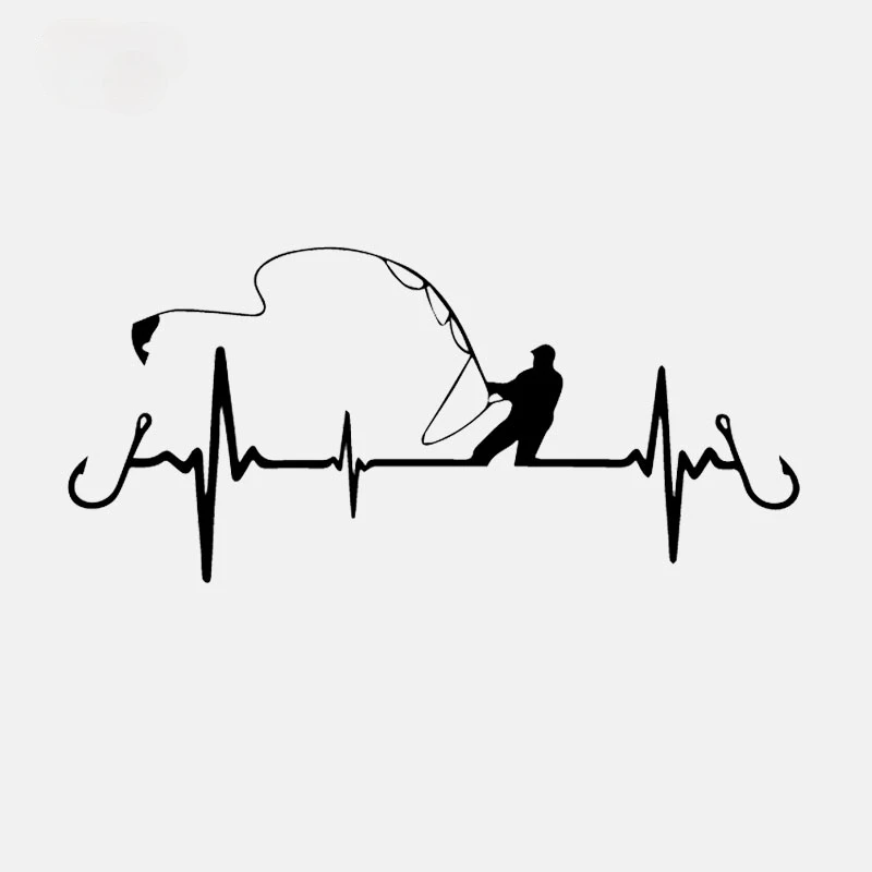 

Colorful Auto Decals Waterproof Sticker Car Heart Fishing Vinyl Decal Black/Silver KK16*8cm