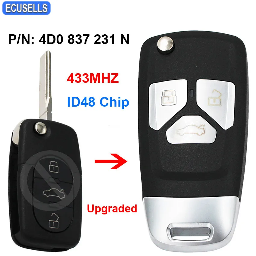 Обновленный складной ключ с 3 кнопками и дистанционным управлением 433 МГц чип ID48
