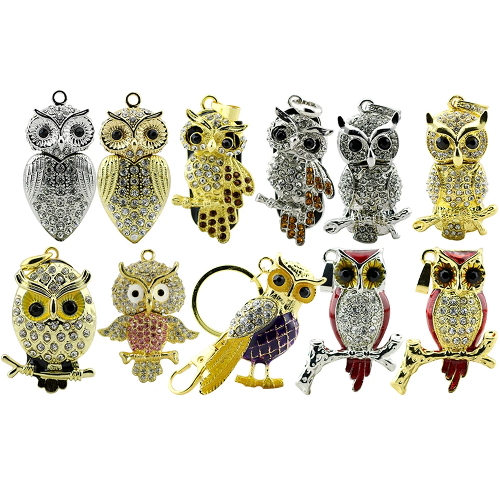 

Crystal Pendant USB Flash Drive Animal Owl Pendrive 256GB Metal Pen Drive 8GB 16GB 32GB 64GB 128GB USB Memory Stick Cle USB Disk
