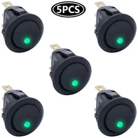5pcslot 3 pin 12v 20a amps car truck rocker round toggle led switchs on off control green switch