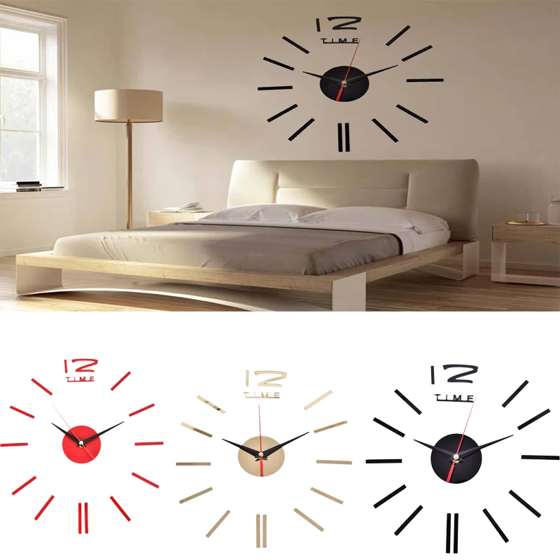 Большие настенные 3d часы наклейки зеркальные сделай сам домашний декор для