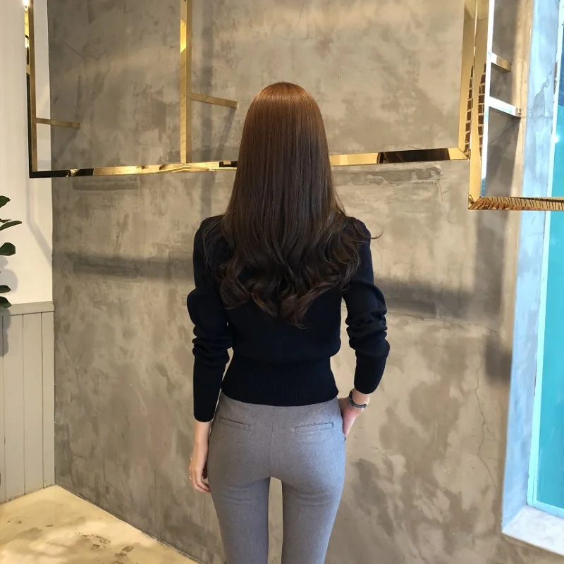 Кардиган женский трикотажный однобортный в стиле ретро с длинным рукавом и