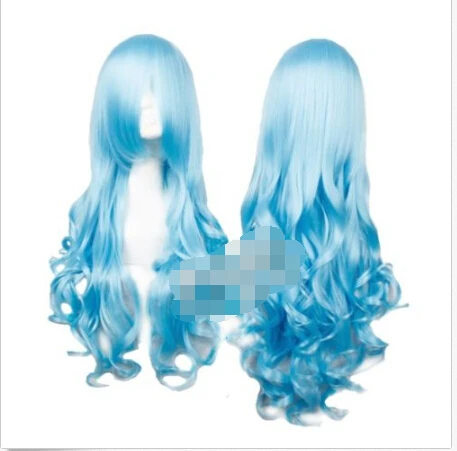 Shun USPS в США новый модный светло голубой длинный вьющийся парик для косплея