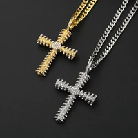 mens hip hop jewelry rock gold color micro pave full rhinestone cross christian religion crucifix pendant necklace for men women