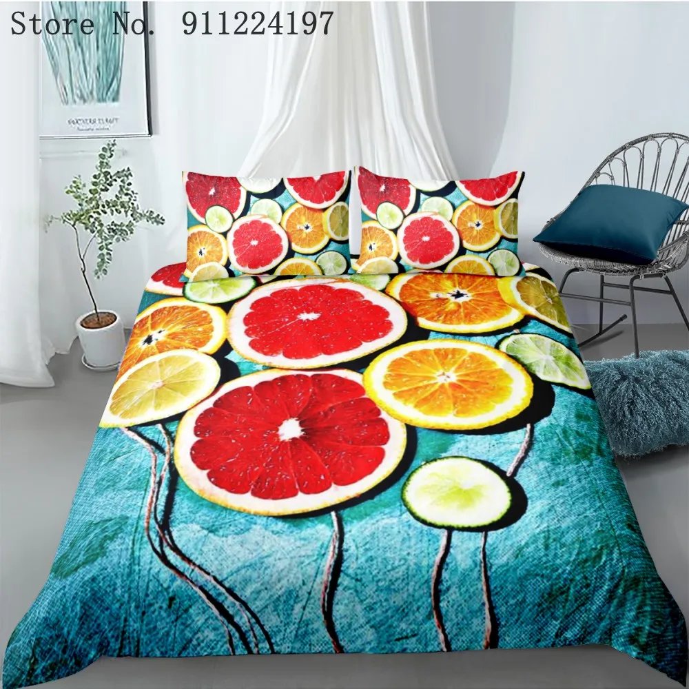 

Home Textile Fruit Duvet Cover Single Double Bed Linen 3D Orange Grapefruit Printed Bedding Set Adult Bedclothes Quilt Cover