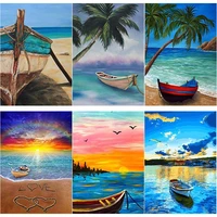 5d diy diamond painting sunset boat view diamond embroidery sea view cross stitch full square round drill home decor art gift