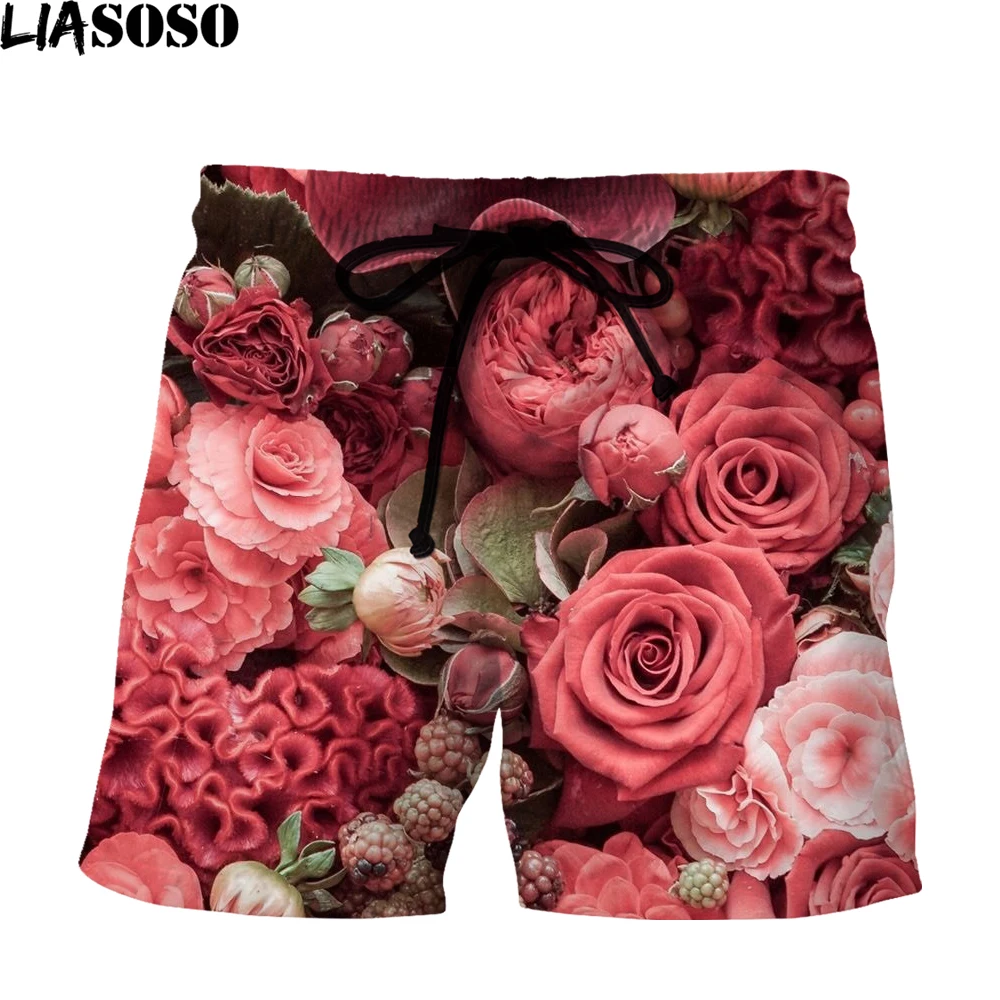 

LIASOSO Rose Flower USA Shorts Fashion Mens Funny Pants Men Sexy Swimwear Beach Seaside Travel Summer Harajuku Unisex Clothing