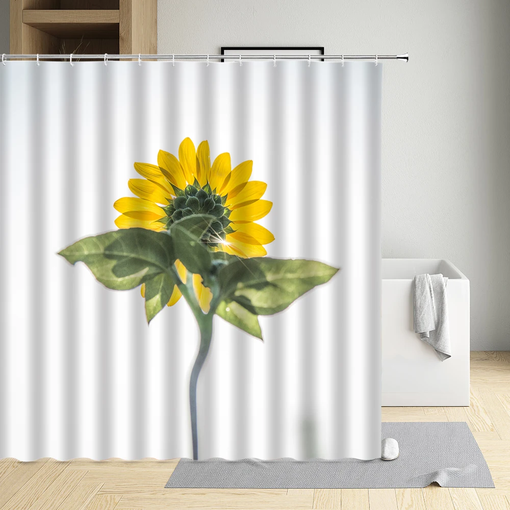 

Cure Series Scenery Sunflower Field Shower Curtain Modern Eco-Friendly Waterproof Cloth Bathtub Decor Bath Screen With Hooks