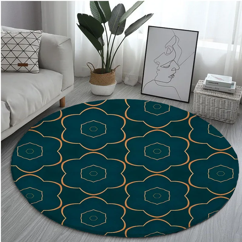 Круглый ковер с геометрическим рисунком нескользящий линия ромба компьютерное