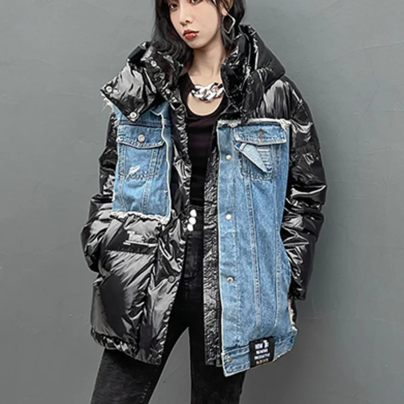 

Женское джинсовое пальто с капюшоном Kywommnz, уличная одежда с длинным рукавом, утепленная хлопковая одежда, зима 2021, E3859