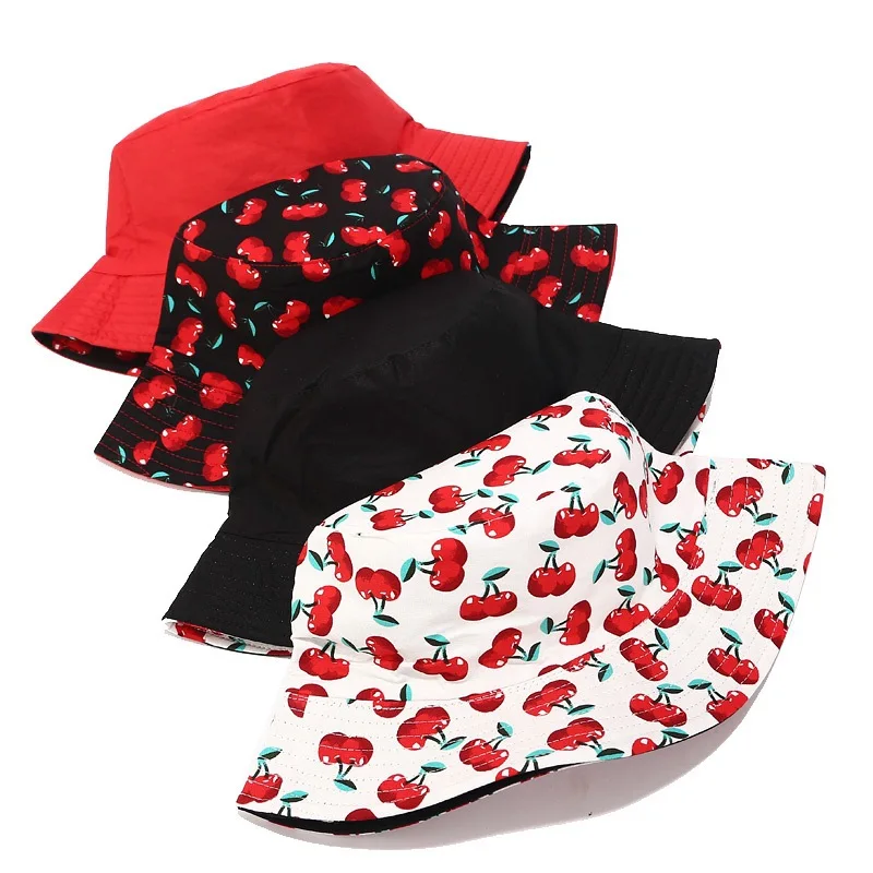 

2020 Two Side Reversible Fruit Cherry cute bucket hat for men women fisherman hat panama bob hat summer sun hat