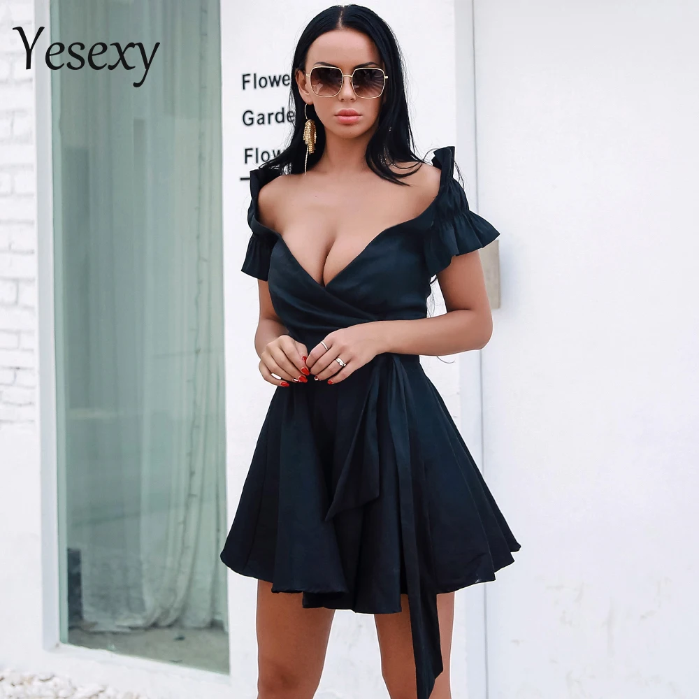 Женское Короткое платье Yesexy однотонное вечернее с глубоким v образным вырезом и