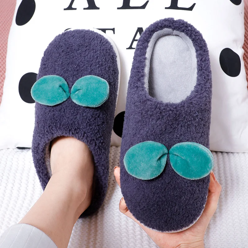 New Thick Cotton Slippers Female Autumn And Winter Cute Home Indoor Floor Plush Cotton Drag Non-Slip Warm Silent Couple Slippers