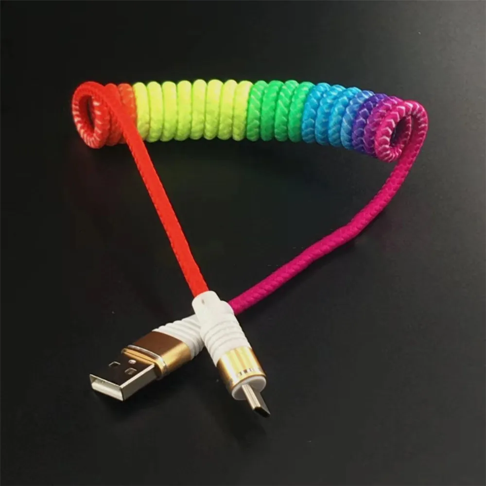

Пружинный кабель Радужный выдвижной а кабель для быстрой зарядки кабель для передачи данных Тип C Micro USB гибкий эластичный зарядный кабель