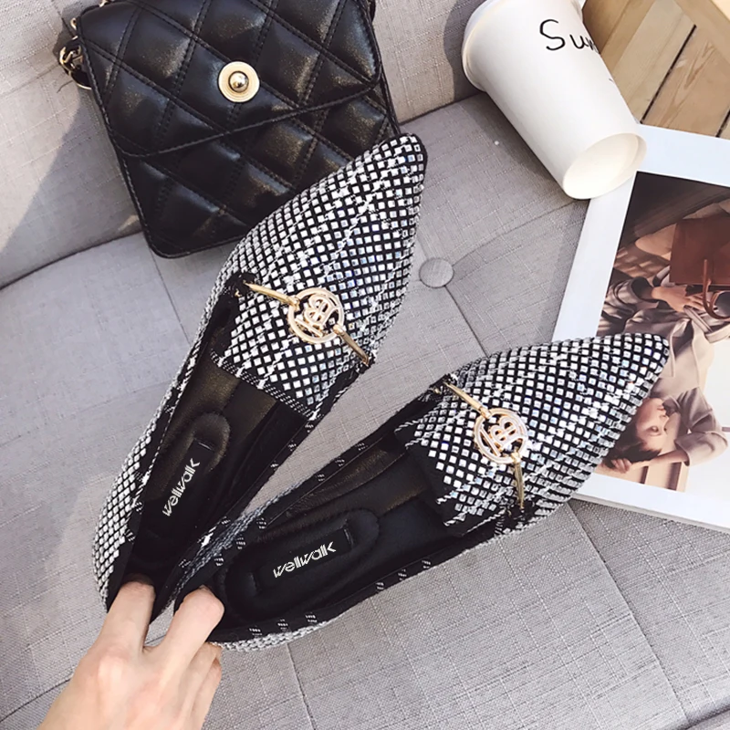 Клетчатые лоферы женские Геометрические туфли на плоской подошве шнурок для