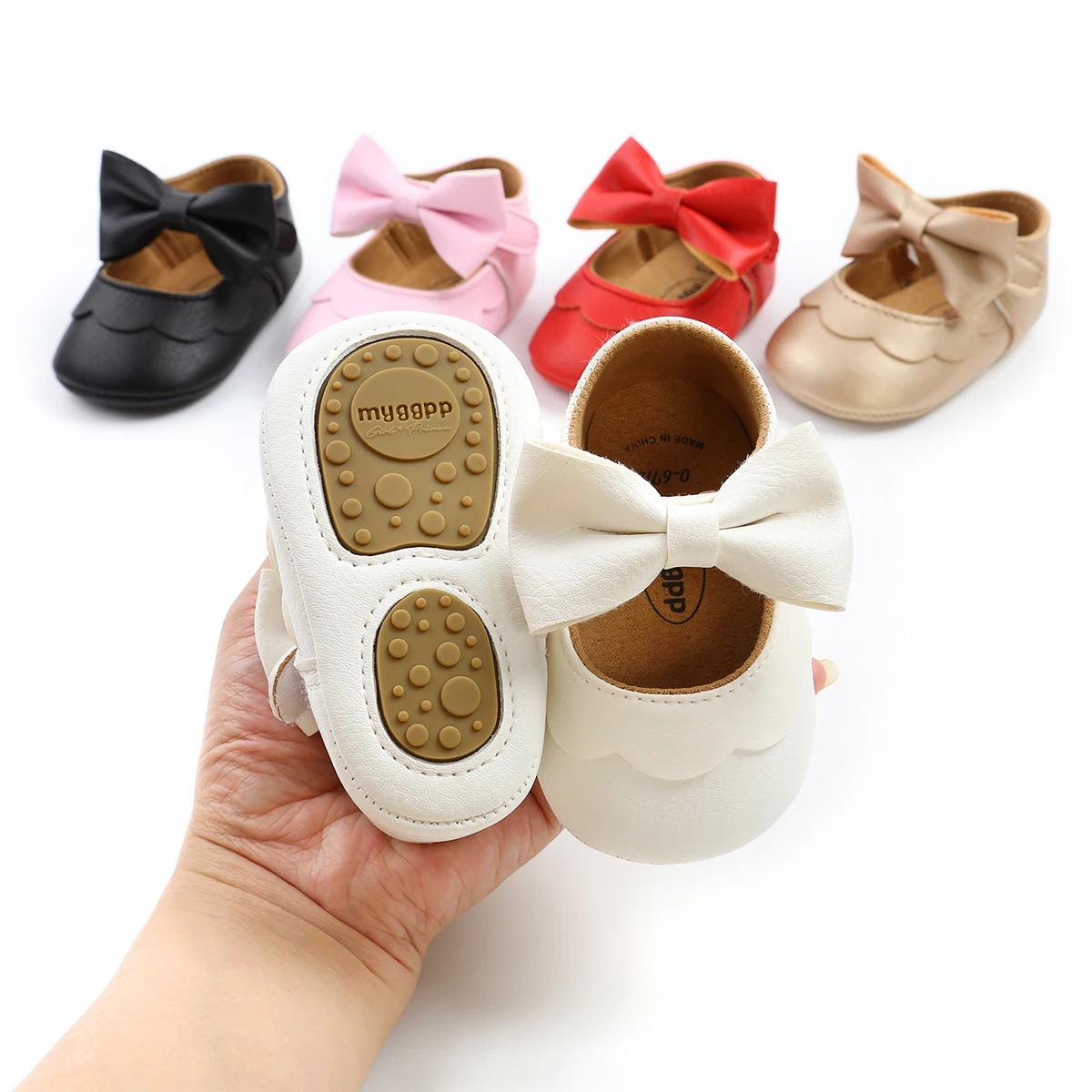 

2Pcs Newborn Baby Girls Shoes Headband Bow Knot Solid Flat Sole Shoes Infant Toddler Mary Jane Princess Non-Slip Shoes 0-18M