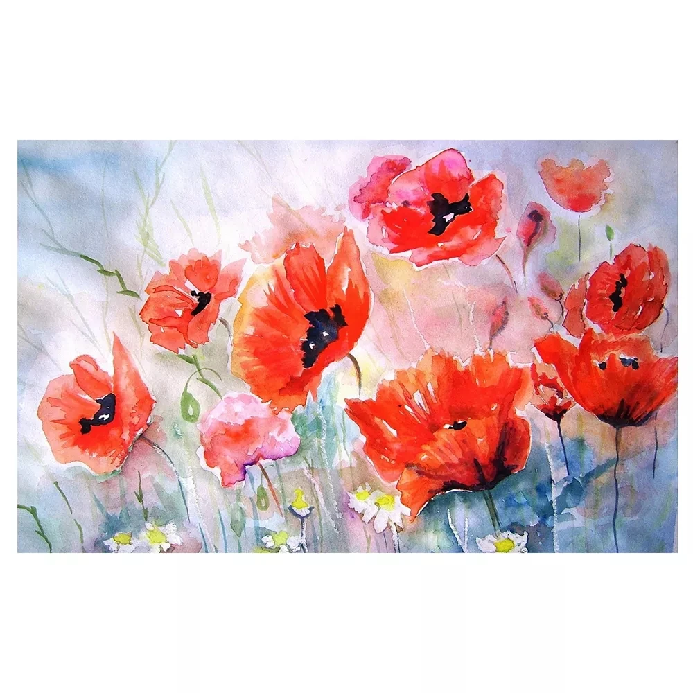 

5D diamond painting red wild flowers DIY landscape rhinestone art full diamond painting cross stitch mosaic wall home decoration