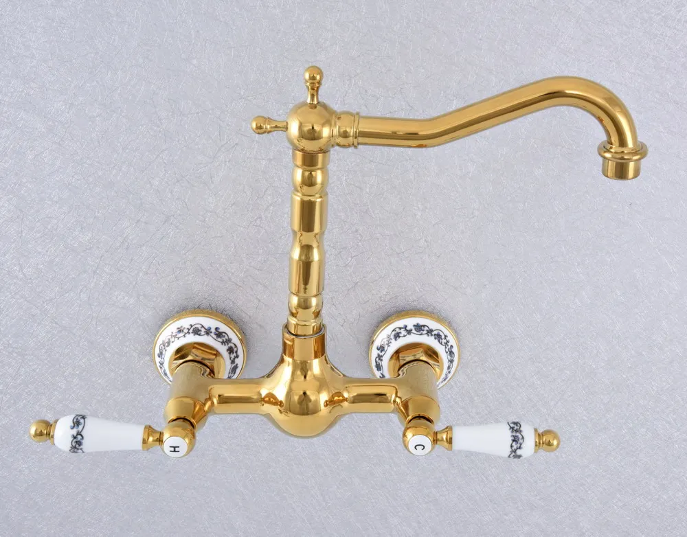 Поворотный Смеситель для ванной комнаты 360 настенный латунный раковины золотого