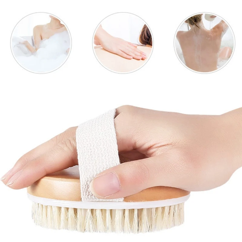 

Wooden Bath Round Body Brush Wet Dry Scrubber Bristle Gentle Exfoliating Skin SPA Shower Massager without Handle