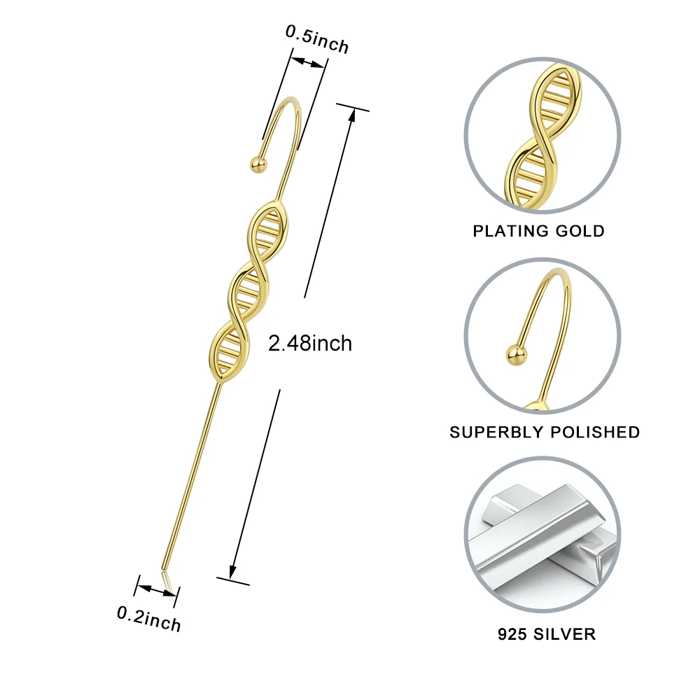 

DNA Ear Wrap Crawler Hook Earring 925 Sterling Silver Bohemian Wedding Stud Earrings For Women 2021 Fine Jewelry Valentine Gif
