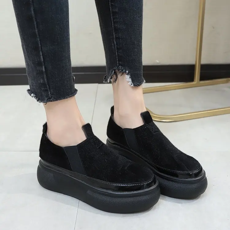 Fujin/обувь на платформе Слипоны толстой подошве Женская повседневная обувь Сезон