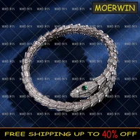 sterling silver color fashion classic green eye fine snake shaped bracelet men and women accessories luxury brand jewelry gift