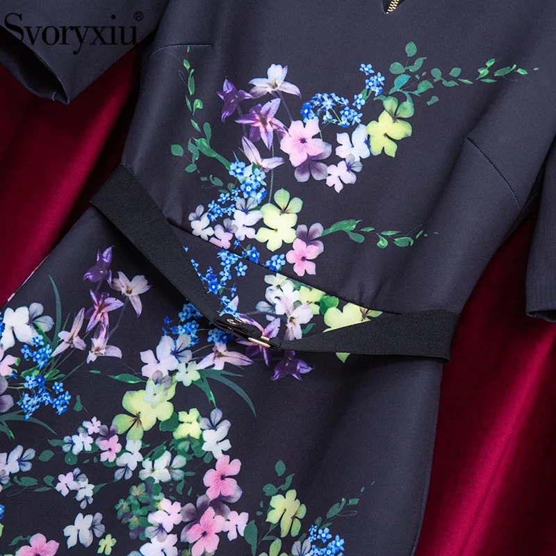 

Svoryxiu Designer Summer Fashion Office Lady Slim Dress Women's Short Sleev Flower Print V-Neck Sexy Dresses Vestdios XXL 2021