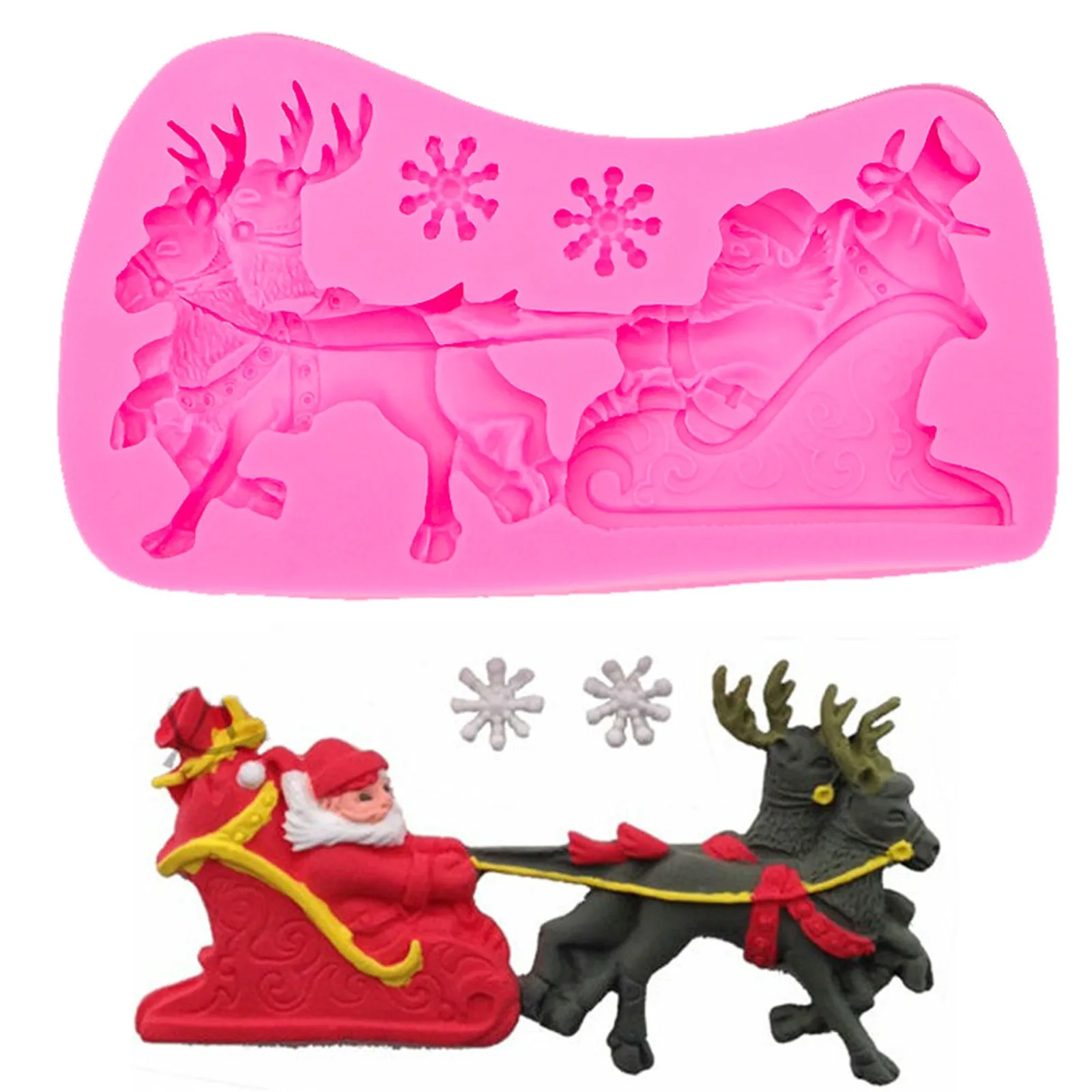 

Kitchen Gadgets Pink Christmas Cake 3d Silicone Stencils Cookie Stencil Coffee Cake Mold Chocolate Mold L*5