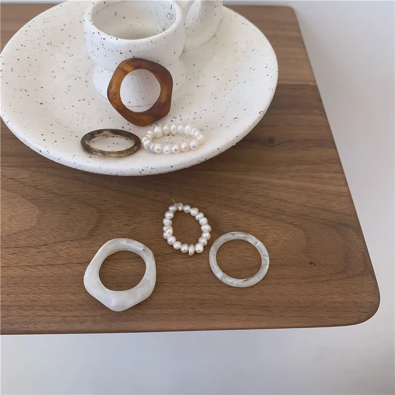 

3pcs/set Vintage Colorful Resin Rings Set Sweet Round Beads Finger Rings for Women Girls Party Jewelry Gifts