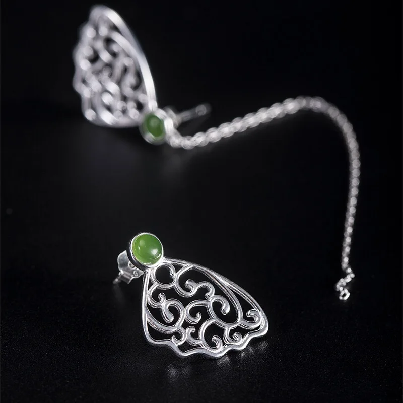 MIQIAO 925 серебряные серьги в виде бабочек с камнями яшма женская 2020 новинка