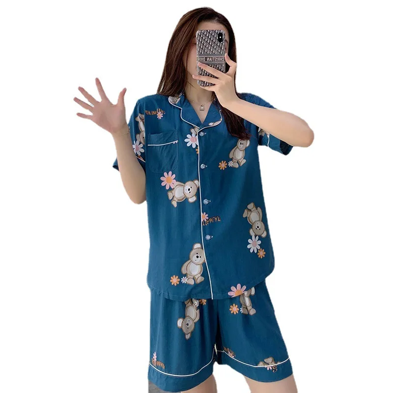 Women Pajamas Suit Short Sleeve Trousers Pants Shirt Set Pijamas Summer New Fashion Cute Cartoon Lady Soft Comfortable Homewear