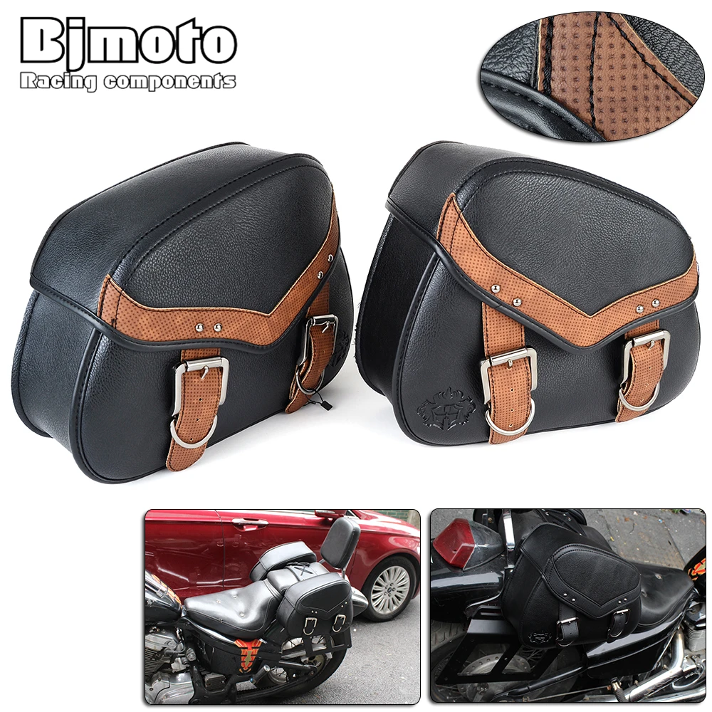 Universal Motorcycle Saddlebags Side Tool Pouch PU Leather Luggage Storage Bags Saddle Bags For Honda/Yamaha/Suzuki/Kawasaki