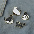 Броши с изображением скелета звезд призрак кошка эмалевые заколки на лацкан значок Сумка Панк Черная бижутерия подарок для детей друзей
