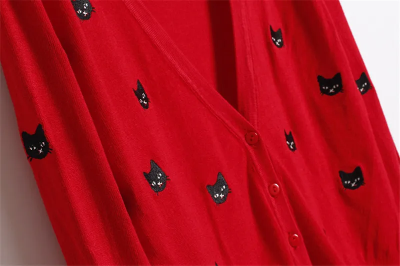 Женские джемперы 2018 Осенние новые элегантные тонкие свитера с вышивкой кота